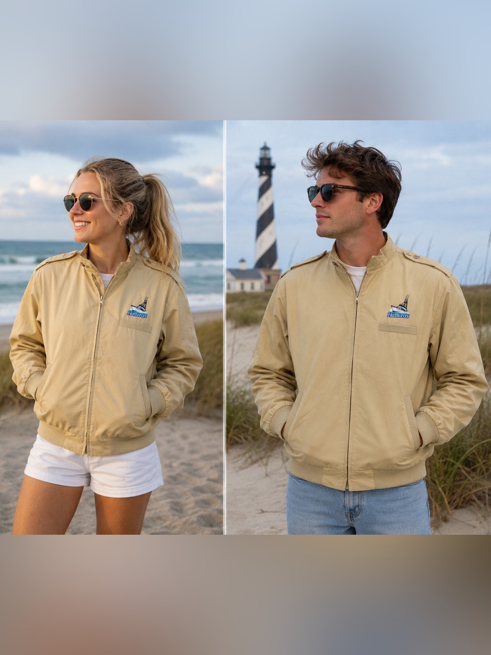 VTG Khaki Members Only Style Cape Hatteras Fishing Souvenir Jacket Unisex XL